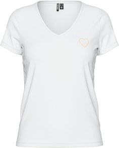 PIECES Women's T-shirt Billy Tee Emb Noos Bc, V-neck, white, size S