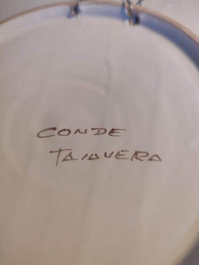 VTG Wall Hanging CONDE TALAVERA Pottery Plate 29 cm. Beautiful Blue Yellow