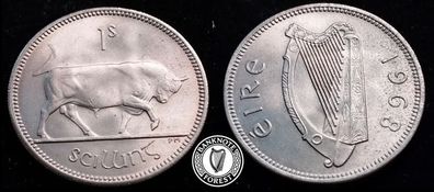 [#2366] - Ireland 1968 | Irish 1s | One Shilling | Bull | KM.14a