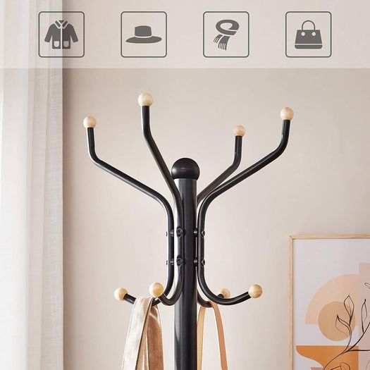 FREE EXPRESS SHIPPING Metal Coat Rack, Clothes Stand, Hat Handbag Hanger, 182 cm Tall Hall Tree, Black
