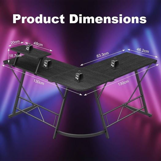 NEW SALE | Computer Desk with Monitor Stand 130cm L-Shaped Corner Gaming Desk Office Writing Desk & Workstation for Home Office Bedroom Space-Saving Easy to Assemble Black