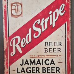 Vintage Style  Metal Sign. Red stripe beer advertisement.