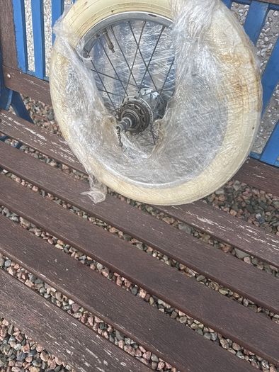 RSW 16 rear wheel with brand new original white baloon tyre.