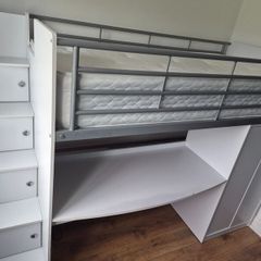 Bunk bed with study table and wardrobe