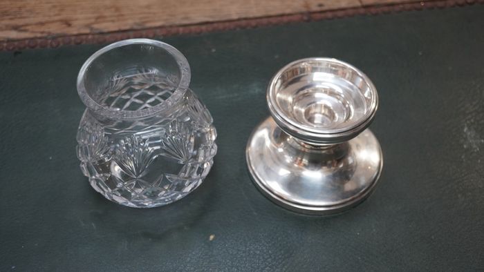 Elegant Cut Crystal & Sterling Silver Candlestick