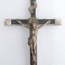 Antique Large Golgotha Crucifix Cross 6.5" Metal Ebony Wood German Skull Bones Image 3