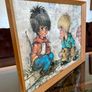 Vintage Teak Framed Certified Art print behind Glass Big Eye Art The Dropouts by Michael Thomas 1969 Image 6