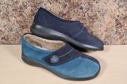 womens HOTTER WRAP slippers faux fur lined suede slipper Size UK 3 EU 36 navy blue
