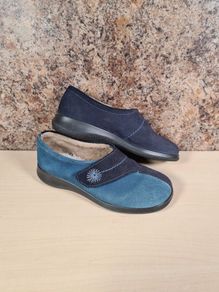 womens HOTTER WRAP slippers faux fur lined suede slipper Size UK 3 EU 36 navy blue