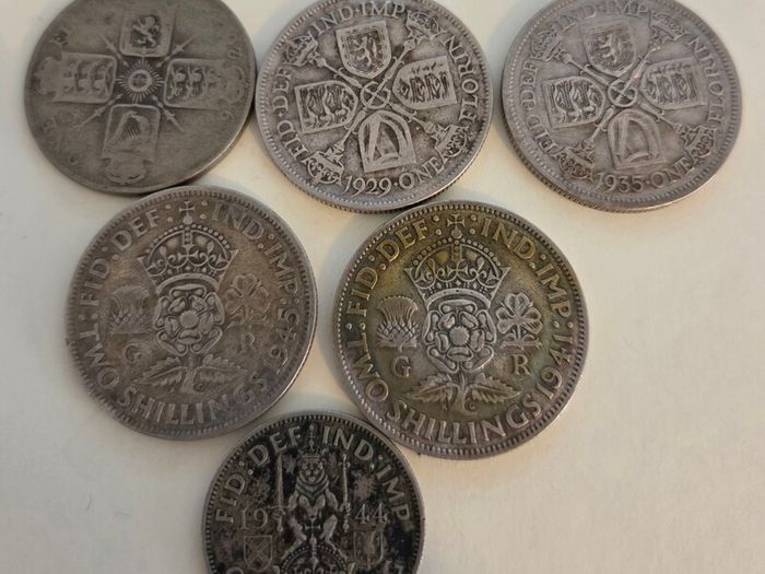 5x .5 Silver Florins 1920 - 1945 Coins 2 Shilling 1 Shilling 6 Coins.