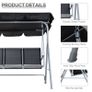 Metal Garden Swing Chair, 3-Seater Swing Seat, Patio Hammock Bench Canopy Lounger, Black Image 4