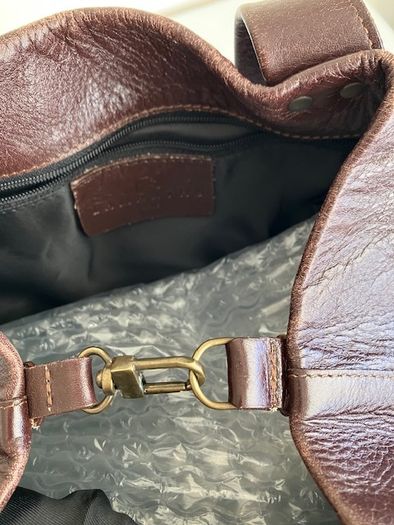 Vintage French Large Dark Brown Leather Bucket Bag