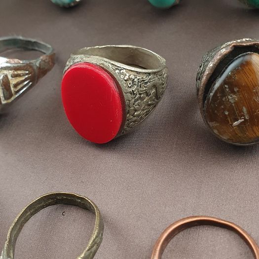 Antique Handmade Mix Brass with Mix Stone Glass Rings Lot Of 15