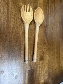 Solid Wood Salad Bowl lifters - fork and spoon - Price Just Reduced