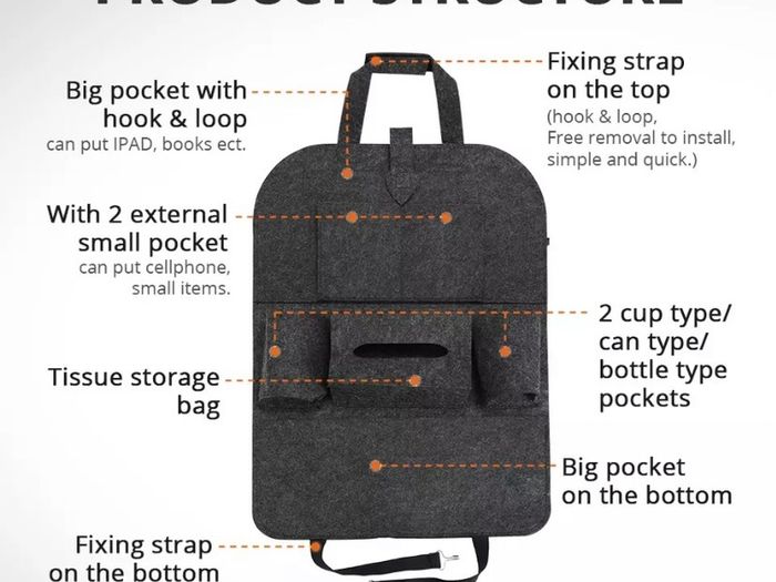 New Car Seat Storage Bag Back Seat Organizer Box Pad Cups Drink Holder Fabric Child Anti-kick Car Accessories Car Decoration