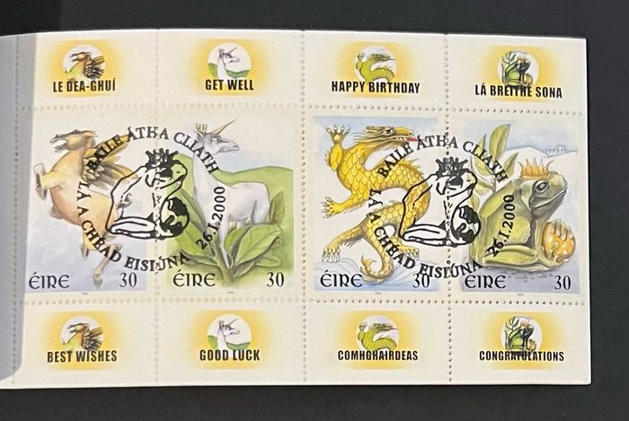 2000 Ireland Greetings Stamp Booklet with Dublin First Day of Issue Pictorial Cancel