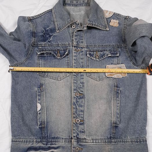 Superfly Patched Distressed Blue Denim Trucker Jacket Size L