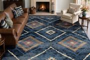 Machine Washable Large Rugs Living Room, 180x270 cm Non-Slip Area Rugs, Short Pile Blue Rug for Bedroom, Hallway, Bedroom, and Kitchen, Office, Blue