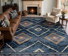 Machine Washable Large Rugs Living Room, 180x270 cm Non-Slip Area Rugs, Short Pile Blue Rug for Bedroom, Hallway, Bedroom, and Kitchen, Office, Blue