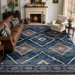 Machine Washable Large Rugs Living Room, 180x270 cm Non-Slip Area Rugs, Short Pile Blue Rug for Bedroom, Hallway, Bedroom, and Kitchen, Office, Blue