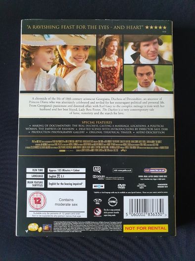 The Duchess DVD 2009 Keira Knightley Ralph Fiennes Dominic Cooper 2008