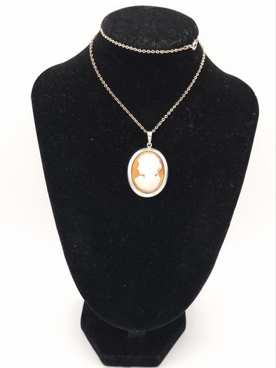 Lady Cameo Carved Shell Sterling Silver Necklace