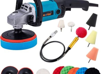 Electric Car Polisher, 1200W 150mm 180mm Electric Buffer Polishing Waxing Machine, Car Detailing Kit, 6 Variable Speeds, with 16 Pcs Accessories (FREE POSTAGE)