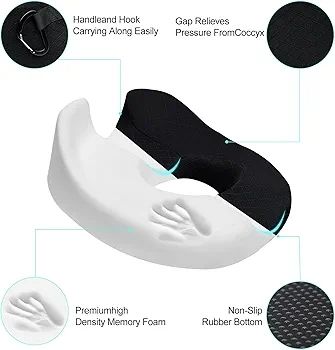 Donut Pillow Donut Cushion Chair Seat Cushion - The Memory Foam Firm Coccyx Pad You Need for Comfort During Long Sitting at Office Chairs, Gaming & Car Seats!(A-Black, Standard)