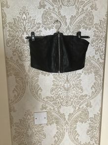 Black Leather Bustier Top Size 14