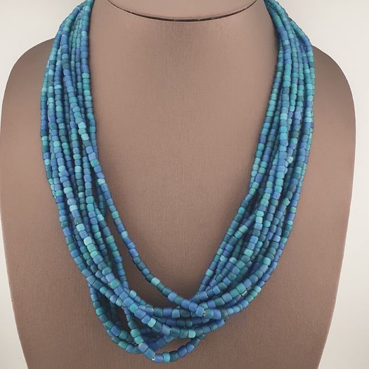 Antique Venetian Light Dark Blue 5-6mm Beads Strands Necklace
