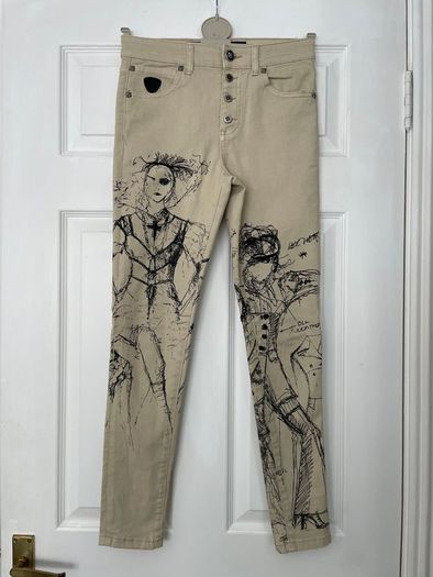 John Richmond Sketch Print Designer Jeans - RRP E265 - Size 26