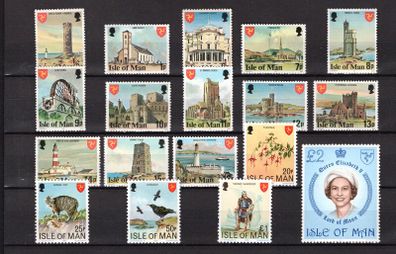 1978 Isle of Man Landmarks and Queens Portrait Definitive Stamps Mint Never Hinged (MNH)