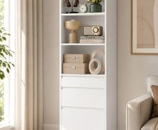White Bookcase with Drawers Tall Storage Cabinet 180cm Display Shelf Unit