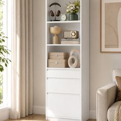 White Bookcase with Drawers Tall Storage Cabinet 180cm Display Shelf Unit