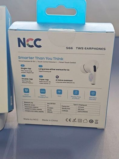 NEW Latest Design NCC S66 TWS Wireless Earbuds White.
