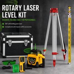 600m Rotary Green Laser Level Kit with Tripod, Detector & 5m Staff