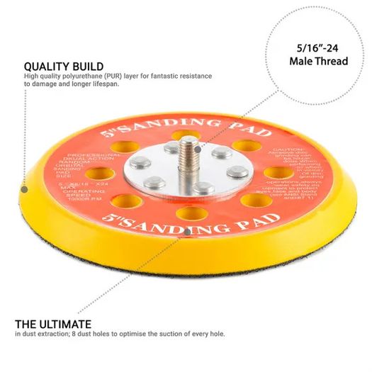 Glass Polish 12702 Dual Action Sanding Pad, DA Hook and Loop Sander Backer | 5/16"-24 | 125 mm