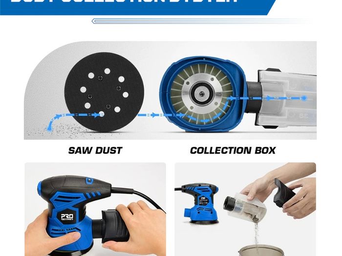 300W Random Orbital Electric Sander Machine with 21Pcs 125mm Sandpapers 120V/240V Strong Dust Collection Polisher by PROSTORMER