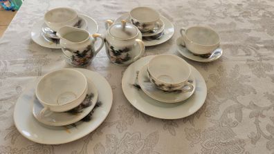 Vintage Japanese Kutani Eggshell Porcelain Tea Set