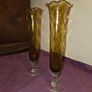 Matching pair of Antique Amber Glass Vases Image 2
