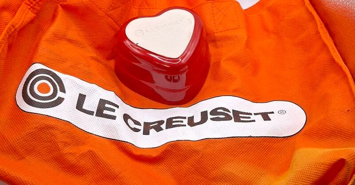 le creuset French press and heart ramekin
