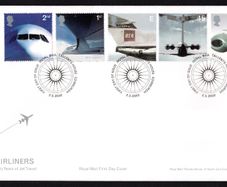 2002 Great Britain 50th Anniversary of Passenger Jet Aviation Airliners Commemorative Stamps Royal Mail Addressed First Day Cover (FDC)