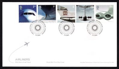 2002 Great Britain 50th Anniversary of Passenger Jet Aviation Airliners Commemorative Stamps Royal Mail Addressed First Day Cover (FDC)