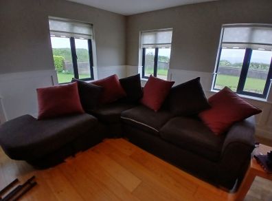 Corner sofa. Armchair and footstool