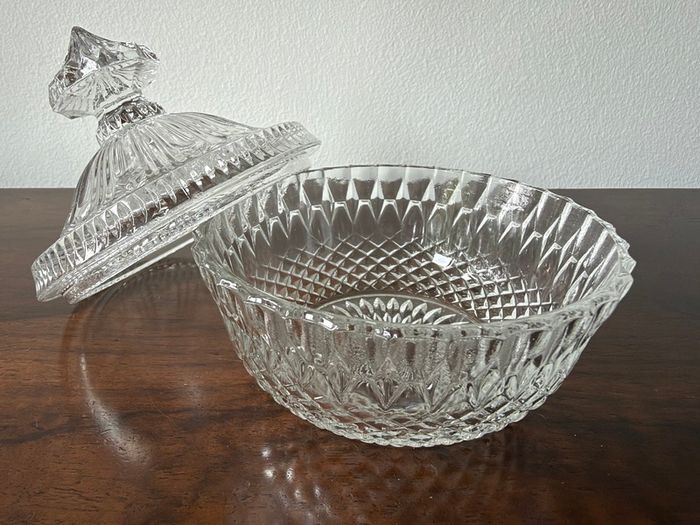 Vintage Pressed Glass Lidded Candy / Bonbon Dish