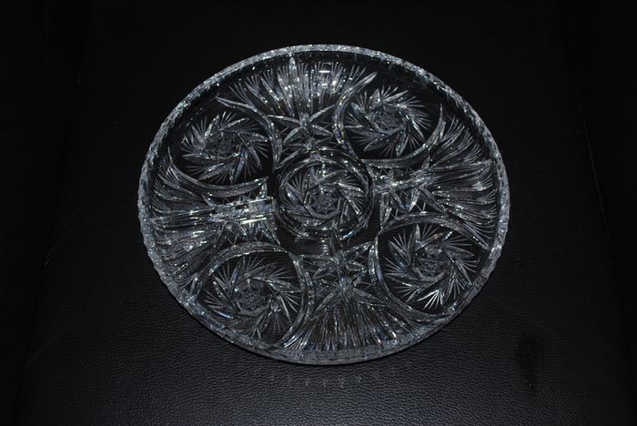 Heavy cut glass serving plate