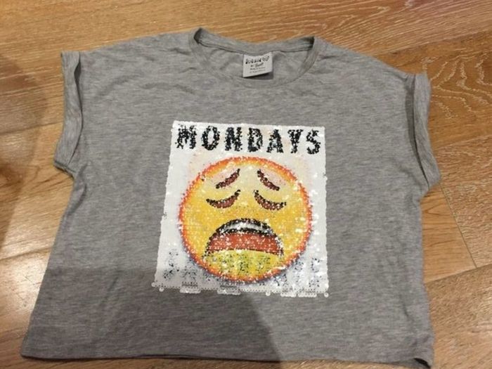 Girls Grey changeable Emoji T-shirt Age 11-12