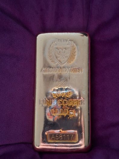 Germania Mint 1kg Copper Bar .999 Fine Copper Collectible Bullion