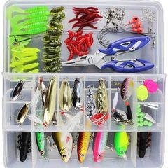 NEW SALE | 120 PCS Fishing Lures Mixed Including Spinners,VIB,Treble Hooks,Single Hooks,Swivels,Pliers and Tackle Box