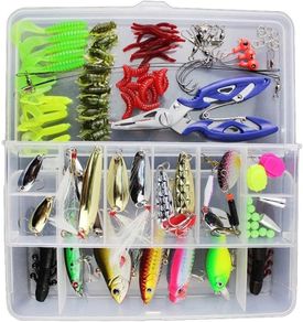 NEW SALE | 120 PCS Fishing Lures Mixed Including Spinners,VIB,Treble Hooks,Single Hooks,Swivels,Pliers and Tackle Box